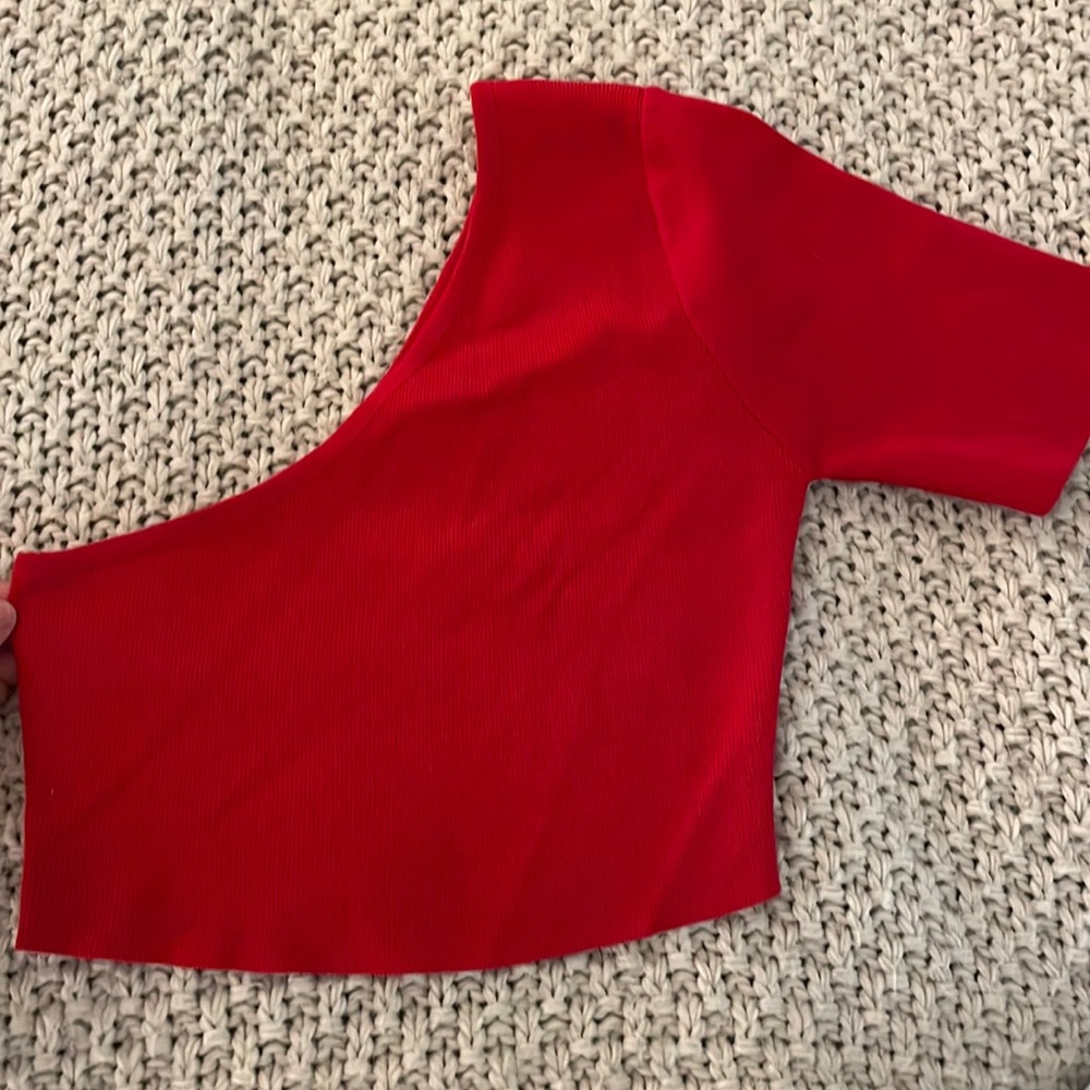 Cropped Red One Shoulder Top